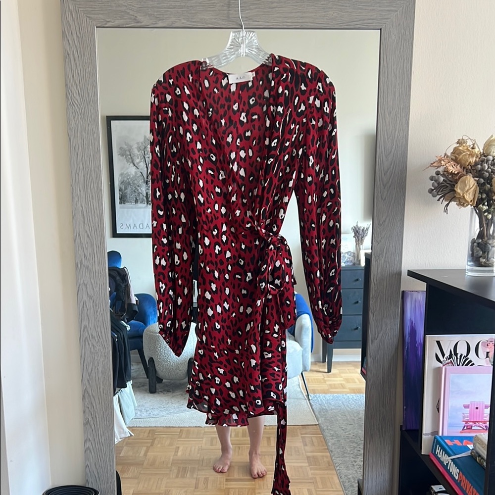 ALC Red Leopard Print Wrap mini Dress- Size 2